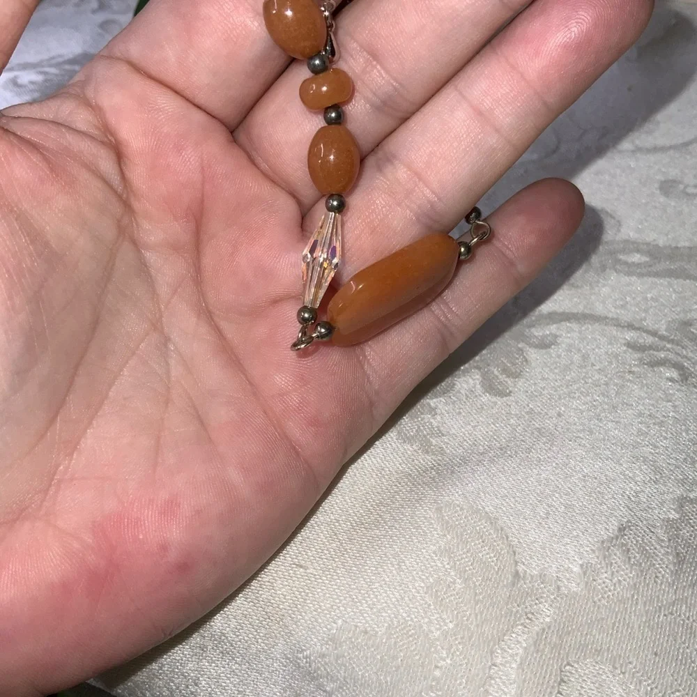 Carnelian Burnt Orange Gemstone Crystal & Silver Bracelet 7”